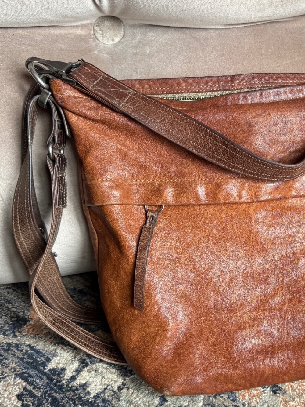 Rare Rough & Tumble Medium HP Front Zip Convertible Leather Backpack Crossbody